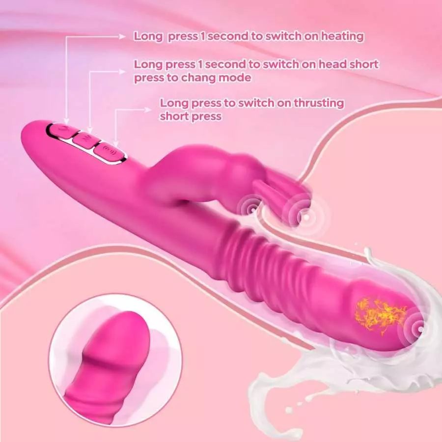 Rabbit Vibrator for Women, Triple Action Clitoral G Spot Stimulation Vibrator with 7 Thrusting 7 Vibrating & Heating Dildo, Wate