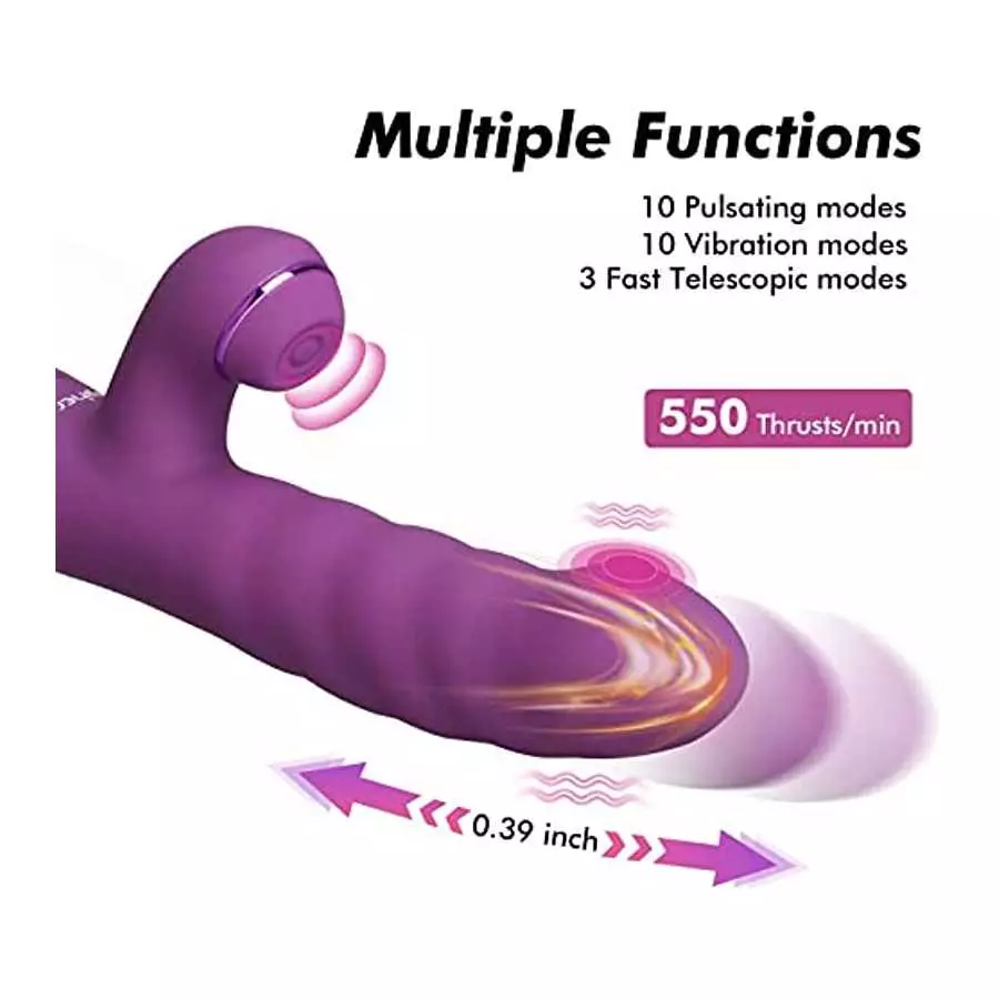 Thrusting Dildo Rabbit Vibrator Sex Toys - Eupher Realistic Vibrating Dildo with 3 Telescopic & 10 Vibration & 10 Pulsating Clit