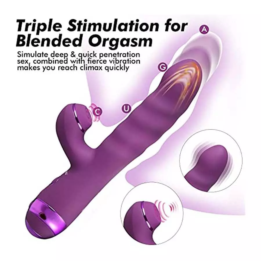 Thrusting Dildo Rabbit Vibrator Sex Toys - Eupher Realistic Vibrating Dildo with 3 Telescopic & 10 Vibration & 10 Pulsating Clit