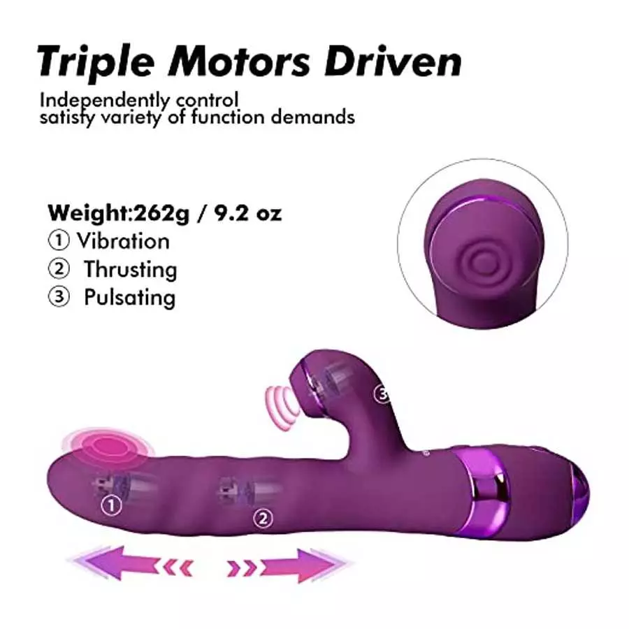 Thrusting Dildo Rabbit Vibrator Sex Toys - Eupher Realistic Vibrating Dildo with 3 Telescopic & 10 Vibration & 10 Pulsating Clit