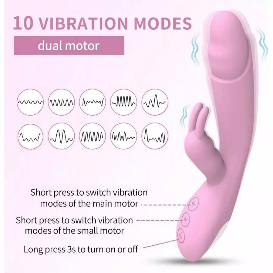 Rechargeable Rabbit Vibrator Women Sex Toy Dildo Adult Female Sexual Tool Powerful Vibrating Wand Massager 10 Modes, Length 8.25