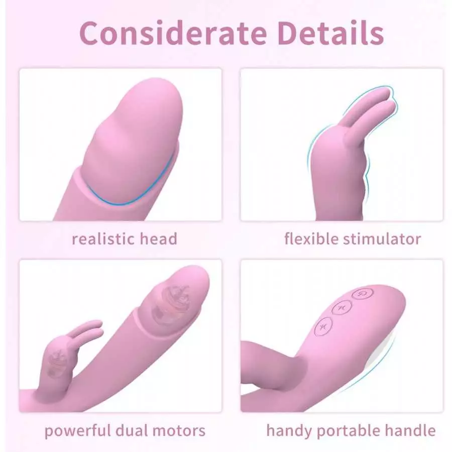 Rechargeable Rabbit Vibrator Women Sex Toy Dildo Adult Female Sexual Tool Powerful Vibrating Wand Massager 10 Modes, Length 8.25