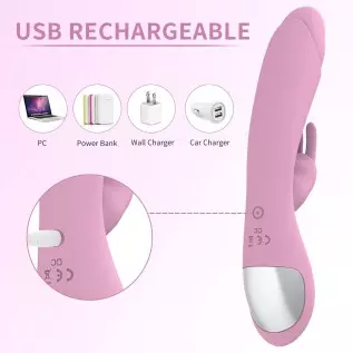 Rechargeable Rabbit Vibrator Women Sex Toy Dildo Adult Female Sexual Tool Powerful Vibrating Wand Massager 10 Modes, Length 8.25