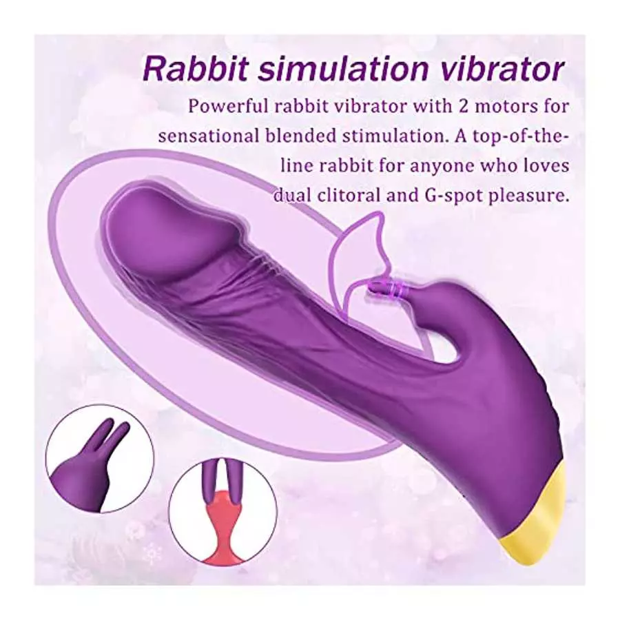 Realistic Rabbit Vibrator Dildo | Rose Adult Sensory Sex Toys for Women, 2 in 1 G-Spot & Clitoral Vibrators with 10 Vibrations, 