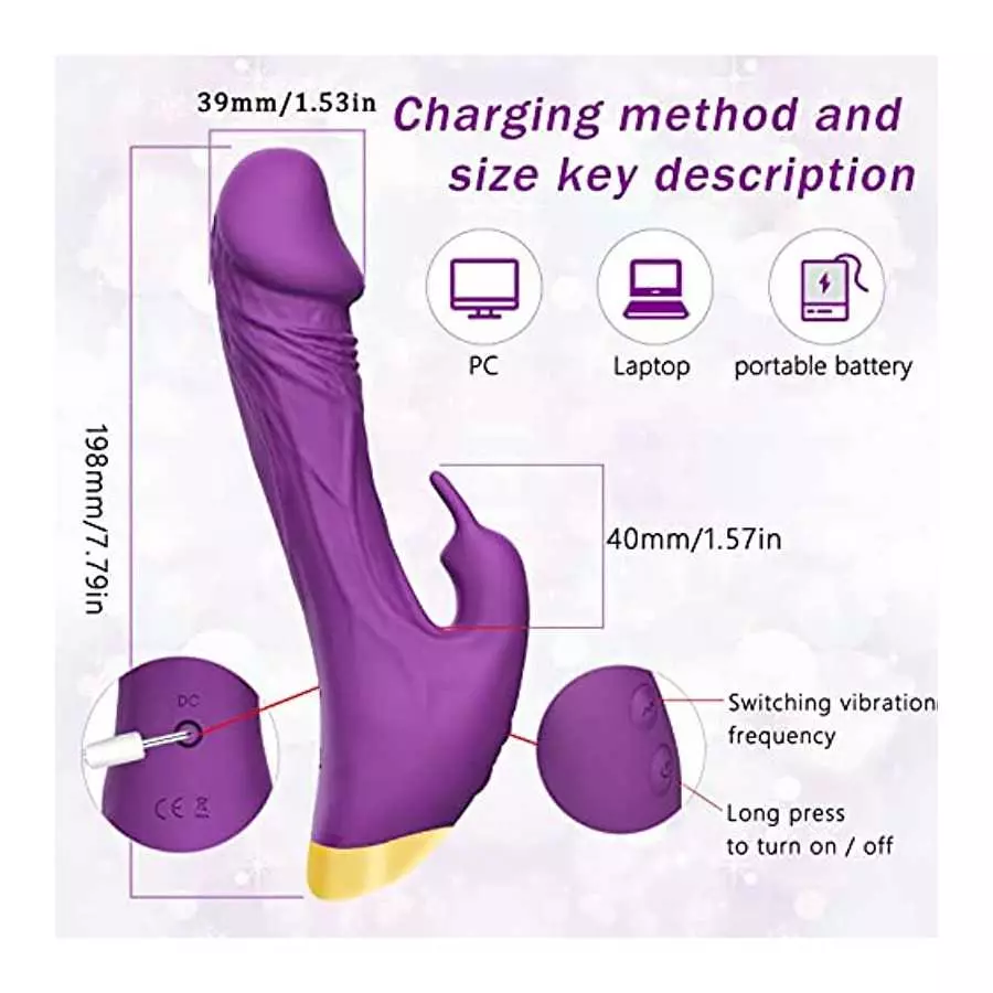 Realistic Rabbit Vibrator Dildo | Rose Adult Sensory Sex Toys for Women, 2 in 1 G-Spot & Clitoral Vibrators with 10 Vibrations, 