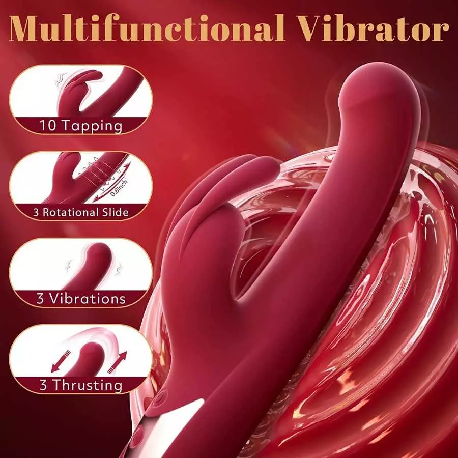 Beaded Thrusting Vibrators Huge Dildo - 4in1 Rabbit G Spot Vibrator Adult Sex Toys with Thrusting Dildo and Clitoral Stimulator,