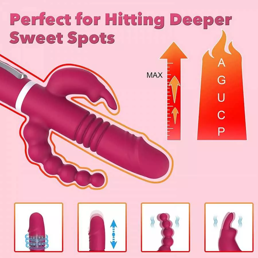 Triple Action Beaded Thrusting Vibrator - BOMBEX Gary, 10.2" Curved Head G Spot Vibrator, Rabbit Vibrator for Clitoral Stimulati