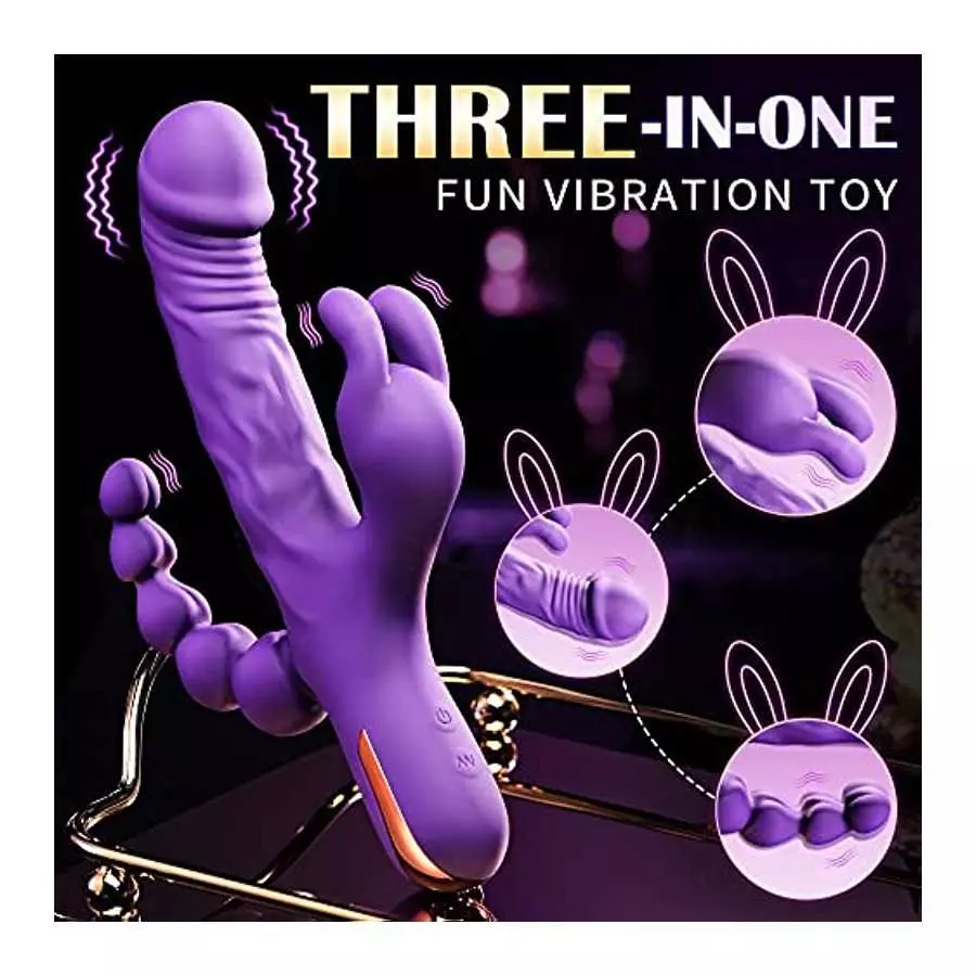 Vibrator for Women 3 in 1 G Spot Rabbit Anal Dildo Vibrators with 10 Vibration Modes, Woman Waterproof Rechargeable Vibrator Adu