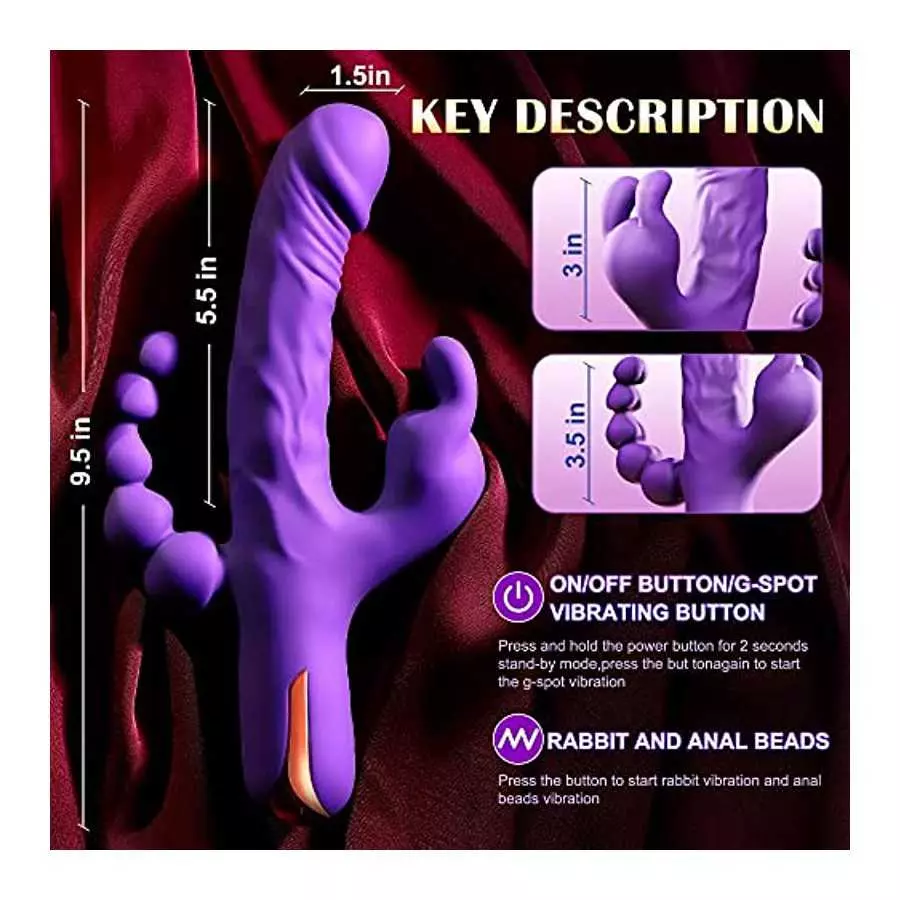 Vibrator for Women 3 in 1 G Spot Rabbit Anal Dildo Vibrators with 10 Vibration Modes, Woman Waterproof Rechargeable Vibrator Adu