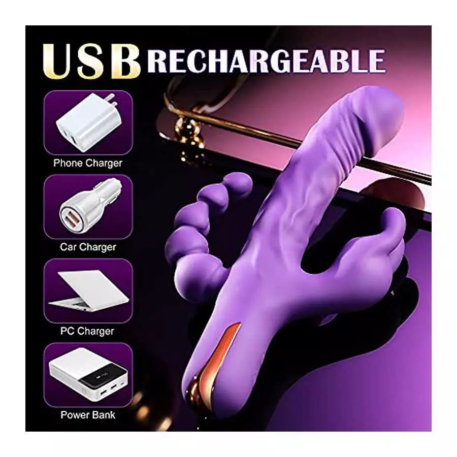 Vibrator for Women 3 in 1 G Spot Rabbit Anal Dildo Vibrators with 10 Vibration Modes, Woman Waterproof Rechargeable Vibrator Adu