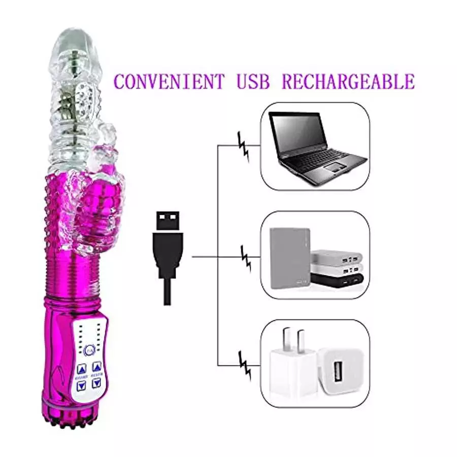 Leseox Thrusting Rabbit Vibrator with 360°rotation, 12 Vibration Modes Realistic Dildo for G-spot Clitoris Nipple Vagina Anal St