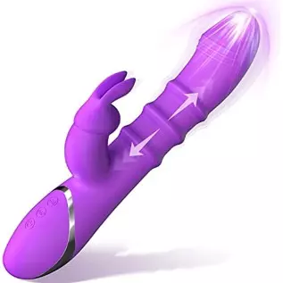 Rabbit Vibrator with 3 Thrusting Ring Up & Down, G Spot Vibrator Dildo with Independent Clitoral Stimulator, Anal Clit Stimulati