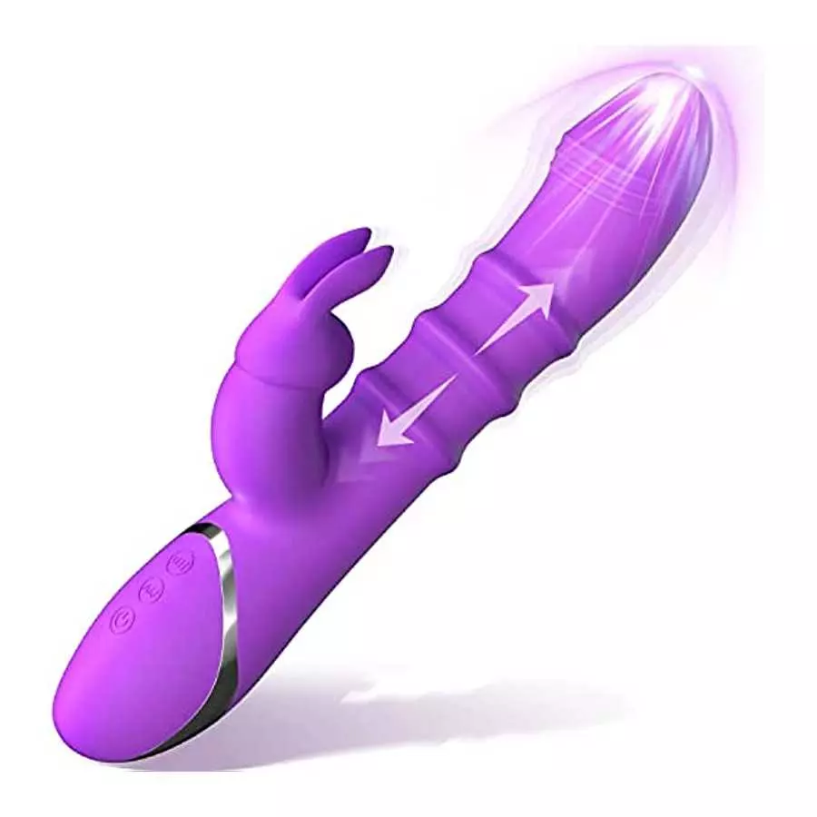 Rabbit Vibrator with 3 Thrusting Ring Up & Down, G Spot Vibrator Dildo with Independent Clitoral Stimulator, Anal Clit Stimulati Rabbit Vibrator with 3 Thrusting Ring Up & Down, G Spot Vibrator Dildo with Independent Clitoral Stimulator, Anal Clit Stimulati