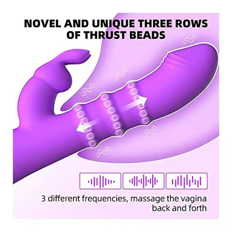 Rabbit Vibrator with 3 Thrusting Ring Up & Down, G Spot Vibrator Dildo with Independent Clitoral Stimulator, Anal Clit Stimulati