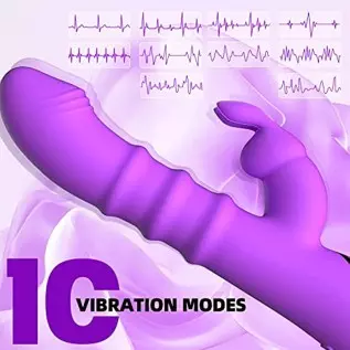 Rabbit Vibrator with 3 Thrusting Ring Up & Down, G Spot Vibrator Dildo with Independent Clitoral Stimulator, Anal Clit Stimulati Rabbit Vibrator with 3 Thrusting Ring Up & Down, G Spot Vibrator Dildo with Independent Clitoral Stimulator, Anal Clit Stimulati