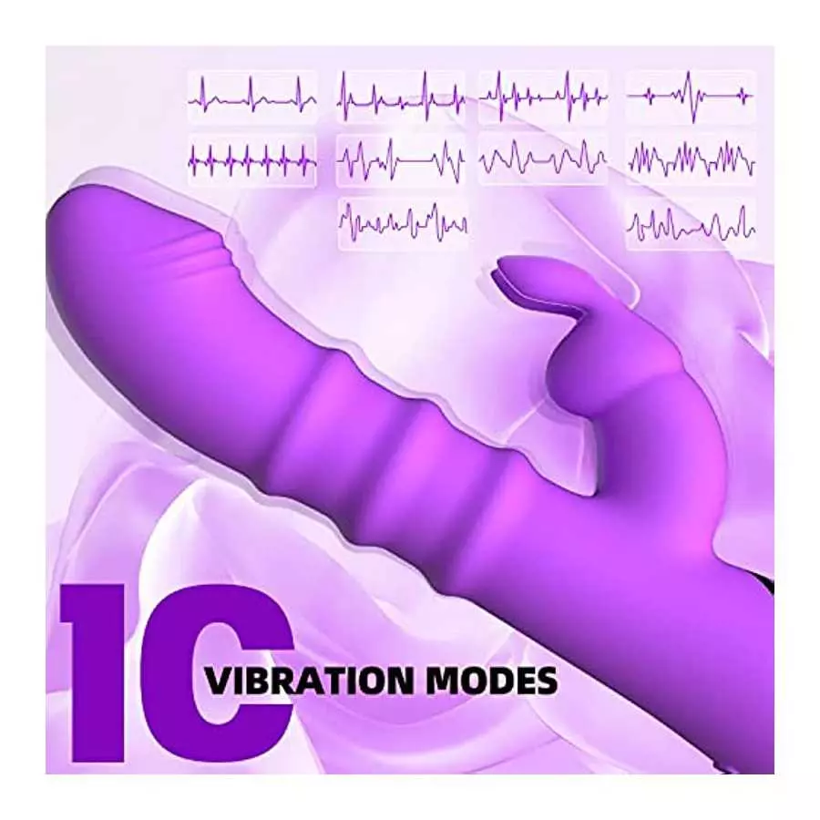 Rabbit Vibrator with 3 Thrusting Ring Up & Down, G Spot Vibrator Dildo with Independent Clitoral Stimulator, Anal Clit Stimulati