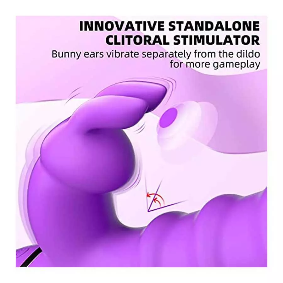 Rabbit Vibrator with 3 Thrusting Ring Up & Down, G Spot Vibrator Dildo with Independent Clitoral Stimulator, Anal Clit Stimulati