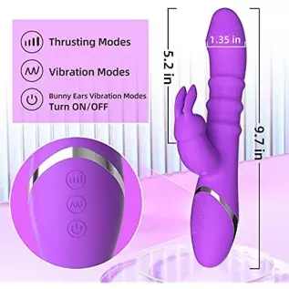 Rabbit Vibrator with 3 Thrusting Ring Up & Down, G Spot Vibrator Dildo with Independent Clitoral Stimulator, Anal Clit Stimulati Rabbit Vibrator with 3 Thrusting Ring Up & Down, G Spot Vibrator Dildo with Independent Clitoral Stimulator, Anal Clit Stimulati
