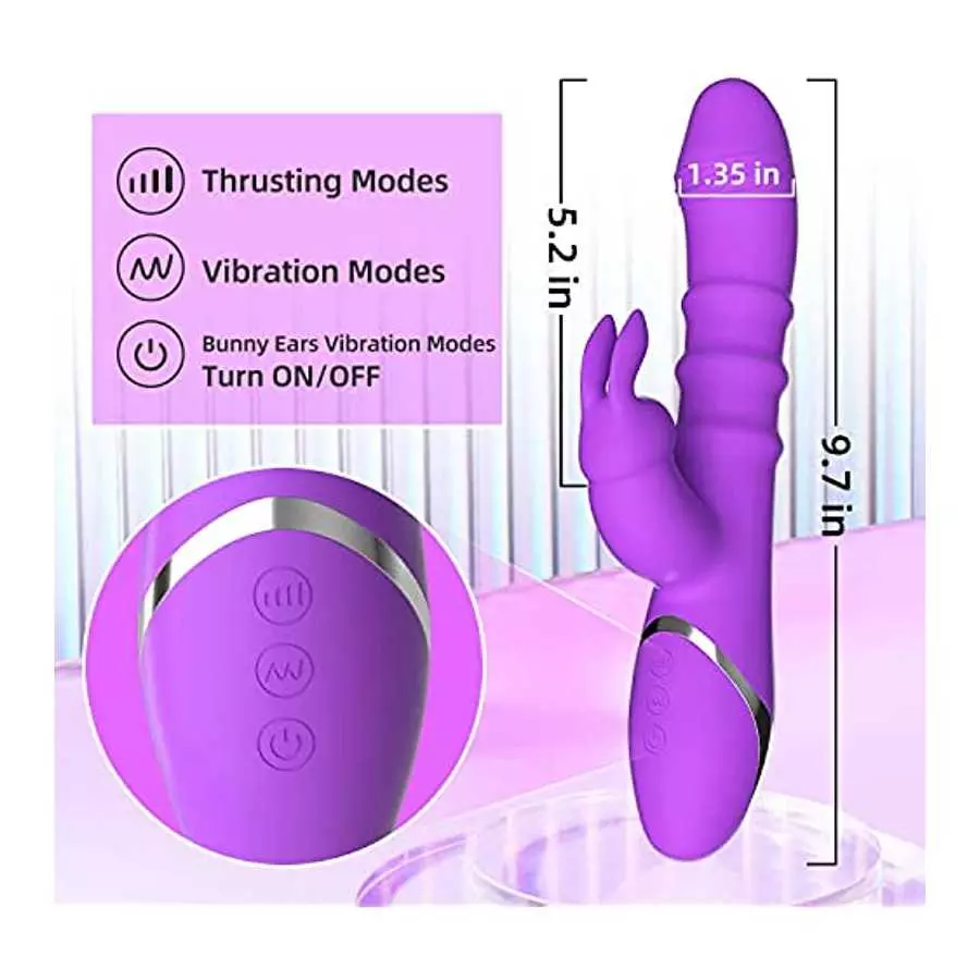 Rabbit Vibrator with 3 Thrusting Ring Up & Down, G Spot Vibrator Dildo with Independent Clitoral Stimulator, Anal Clit Stimulati