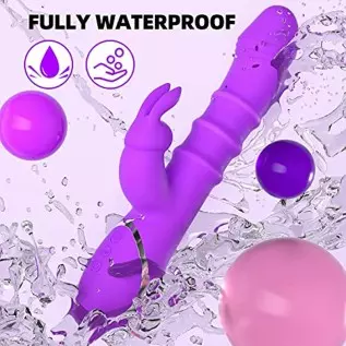 Rabbit Vibrator with 3 Thrusting Ring Up & Down, G Spot Vibrator Dildo with Independent Clitoral Stimulator, Anal Clit Stimulati Rabbit Vibrator with 3 Thrusting Ring Up & Down, G Spot Vibrator Dildo with Independent Clitoral Stimulator, Anal Clit Stimulati