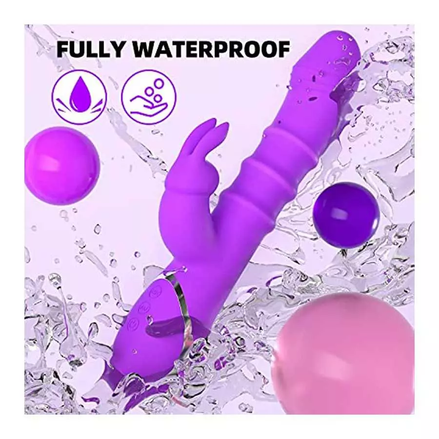 Rabbit Vibrator with 3 Thrusting Ring Up & Down, G Spot Vibrator Dildo with Independent Clitoral Stimulator, Anal Clit Stimulati