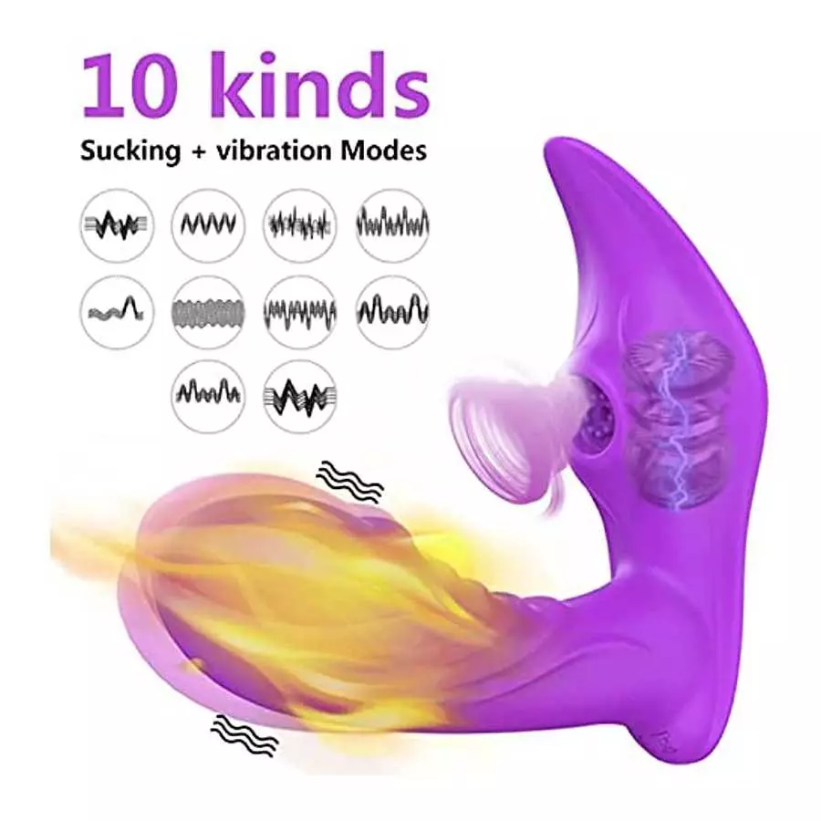 Dildo Vibrator Adult Sex Toy with Double Head Strap Sucking Features 10 Female Vibration Modes - Silicone Waterproof Rechargeabl