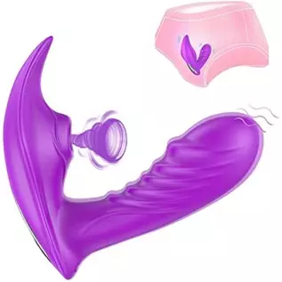 Dildo Vibrator Adult Sex Toy with Double Head Strap Sucking Features 10 Female Vibration Modes - Silicone Waterproof Rechargeabl