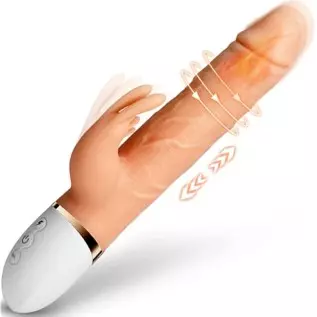 Thrusting Rabbit Vibrator Realistic Dildo Adult Sex Toy for Women, Sucking G Spot Clit Vibrator Rechargeable Heating Vibrating D