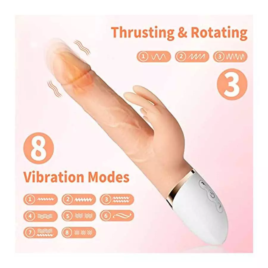 Thrusting Rabbit Vibrator Realistic Dildo Adult Sex Toy for Women, Sucking G Spot Clit Vibrator Rechargeable Heating Vibrating D