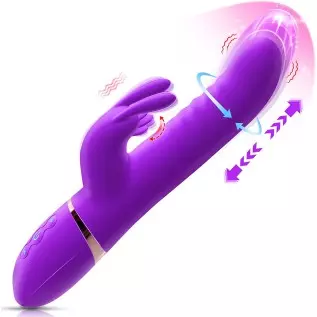 Thrusting Rabbit Vibrators One Click Orgasm & Heating Function, 5 in 1 Clitoral G-Spot Dildo Vibrator with 3 Thrusts Rotations &