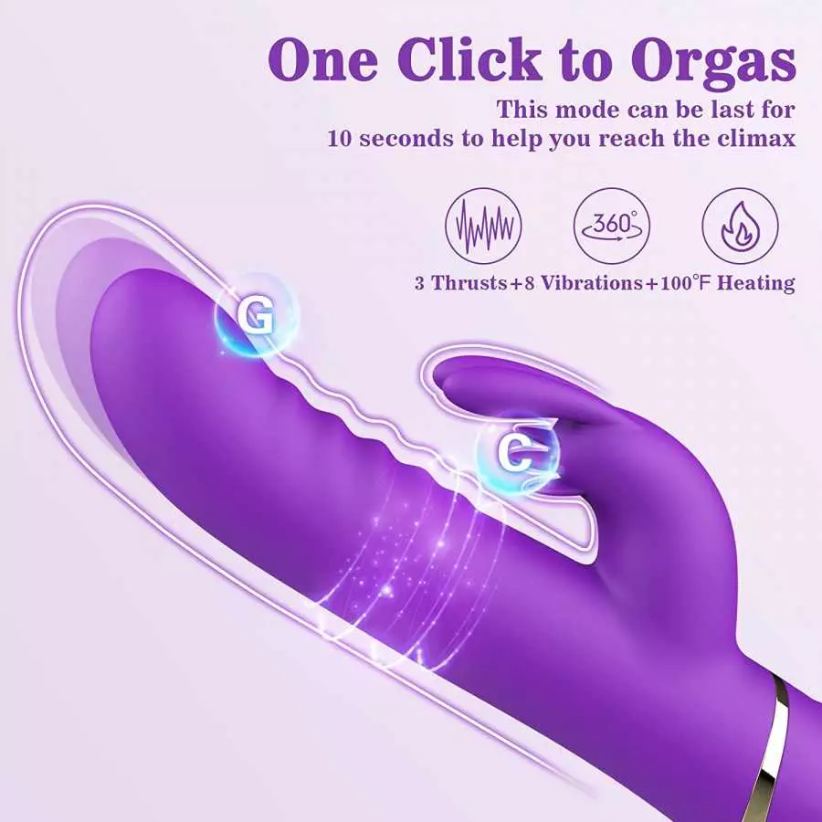 Thrusting Rabbit Vibrators One Click Orgasm & Heating Function, 5 in 1 Clitoral G-Spot Dildo Vibrator with 3 Thrusts Rotations &