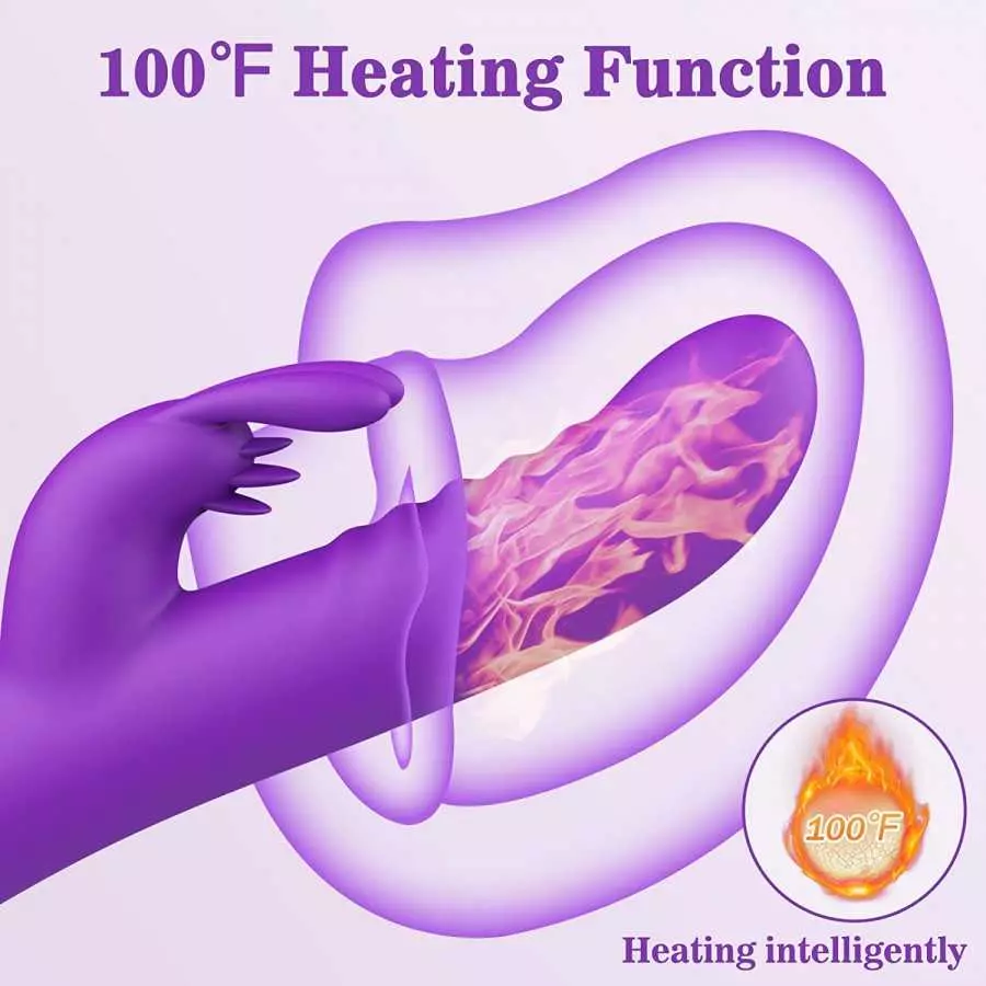 Thrusting Rabbit Vibrators One Click Orgasm & Heating Function, 5 in 1 Clitoral G-Spot Dildo Vibrator with 3 Thrusts Rotations &