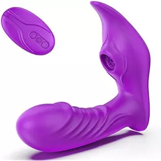Dildo Vibrator Adult Sex Toy with Double Head Strap Sucking Features 10 Female Vibration Modes - Silicone Waterproof Rechargeabl