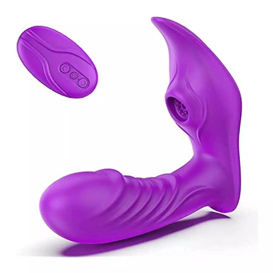 Dildo Vibrator Adult Sex Toy with Double Head Strap Sucking Features 10 Female Vibration Modes - Silicone Waterproof Rechargeabl