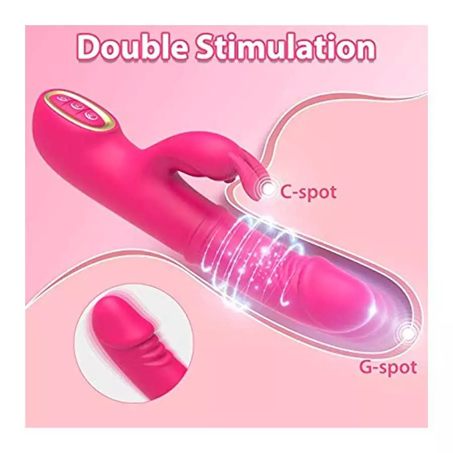 Tenufy Thrusting Rabbit Dildo Vibrator with Moving Ring G Spot Clitoral Vibrator Massager, 5 Thrusting & 10 Vibrating Patterns &