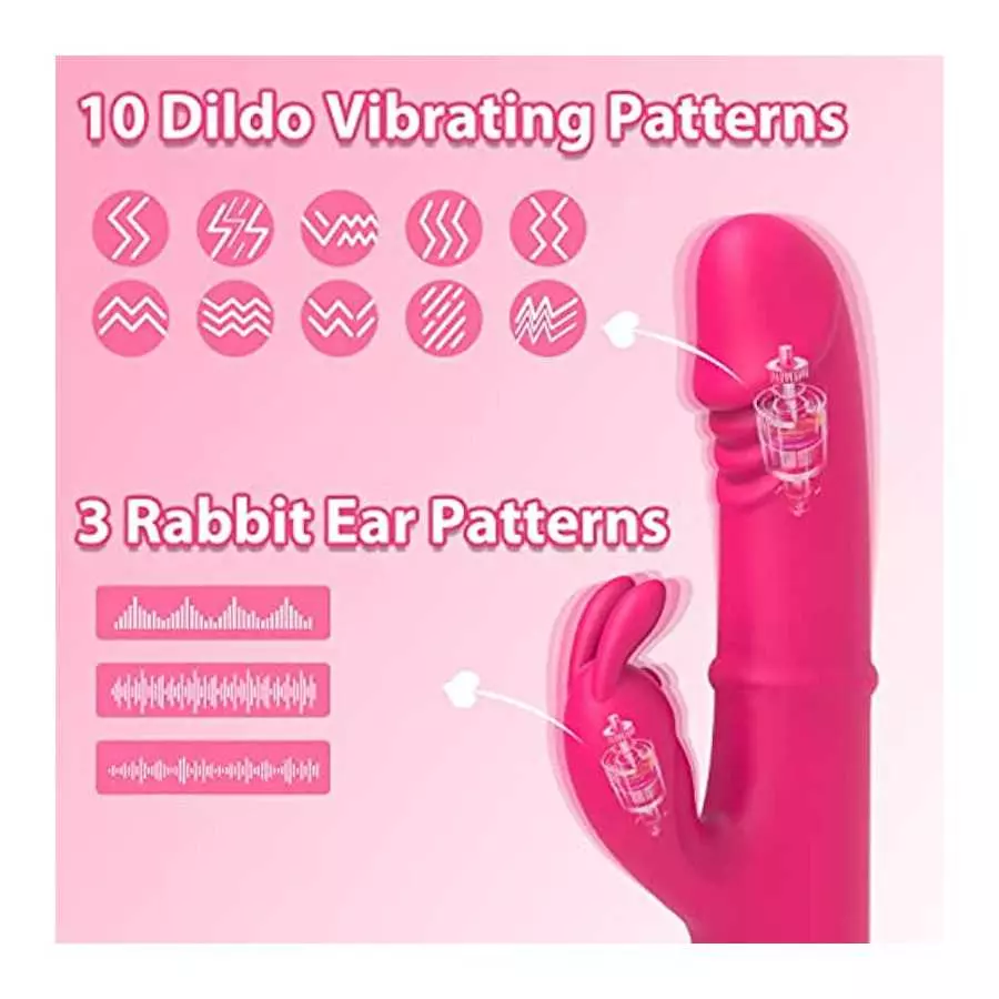 Tenufy Thrusting Rabbit Dildo Vibrator with Moving Ring G Spot Clitoral Vibrator Massager, 5 Thrusting & 10 Vibrating Patterns &