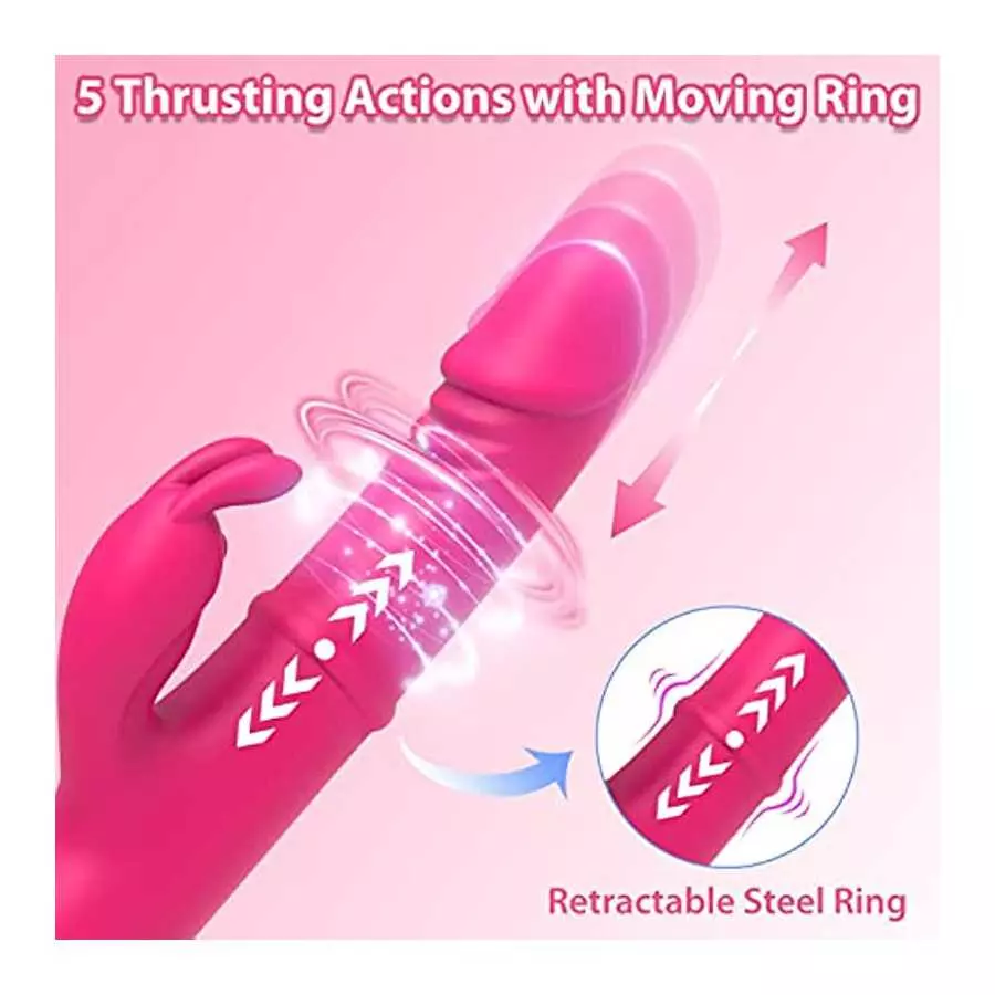 Tenufy Thrusting Rabbit Dildo Vibrator with Moving Ring G Spot Clitoral Vibrator Massager, 5 Thrusting & 10 Vibrating Patterns &