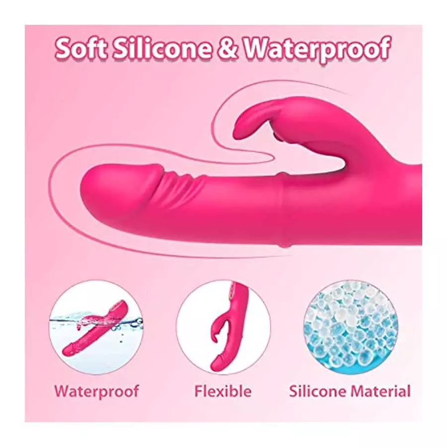 Tenufy Thrusting Rabbit Dildo Vibrator with Moving Ring G Spot Clitoral Vibrator Massager, 5 Thrusting & 10 Vibrating Patterns &