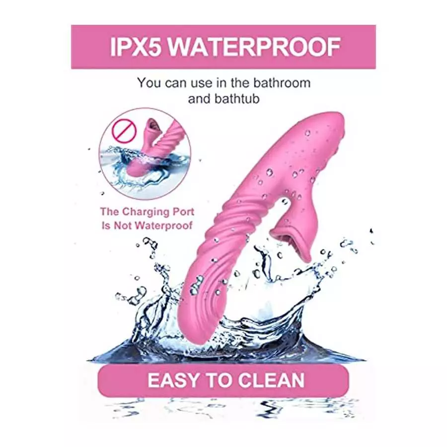 G Spot Rabbit Vibrator with Soft Tongue,Clit Stimulator for G-spot Stimulation,Waterproof Dildo Vibrator with 7 Thrust Actions &