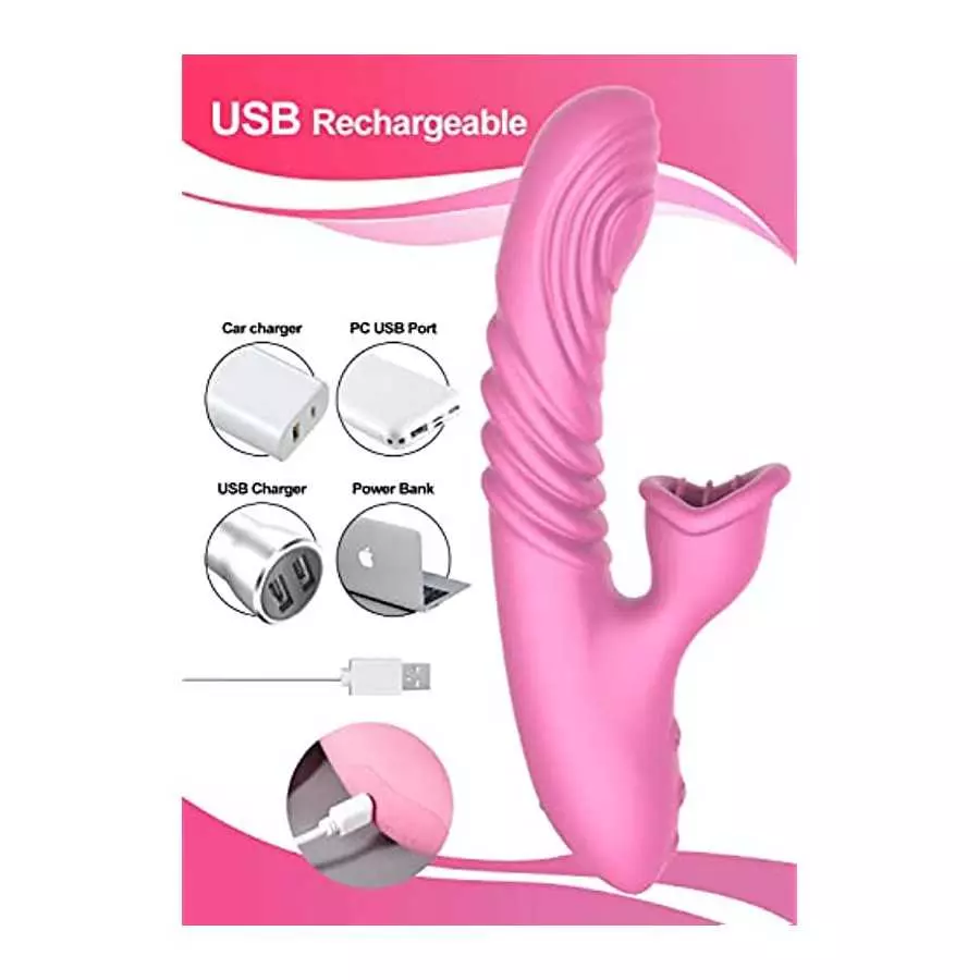 G Spot Rabbit Vibrator with Soft Tongue,Clit Stimulator for G-spot Stimulation,Waterproof Dildo Vibrator with 7 Thrust Actions &