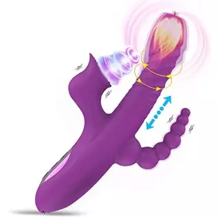 5 In 1 Rabbit Vibrator Clitoris Stimulation For Women with 10 Powerful Vibrations, Oral Sex Thrusting Tongue Licking Rotating Cl