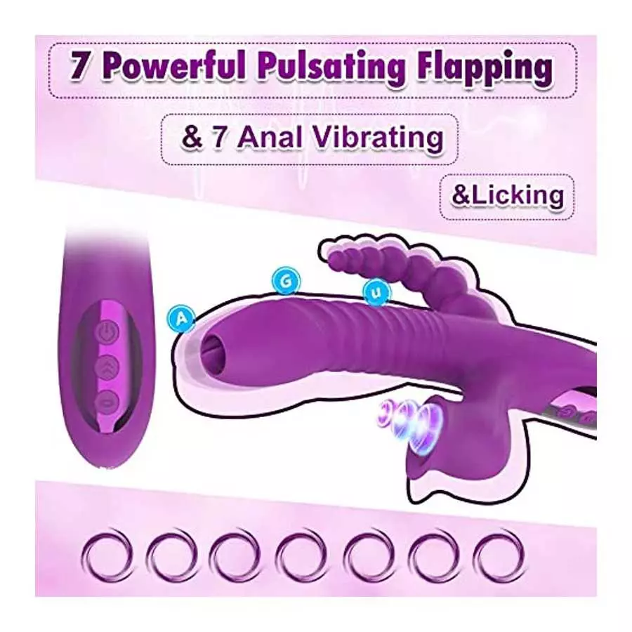 5 In 1 Rabbit Vibrator Clitoris Stimulation For Women with 10 Powerful Vibrations, Oral Sex Thrusting Tongue Licking Rotating Cl