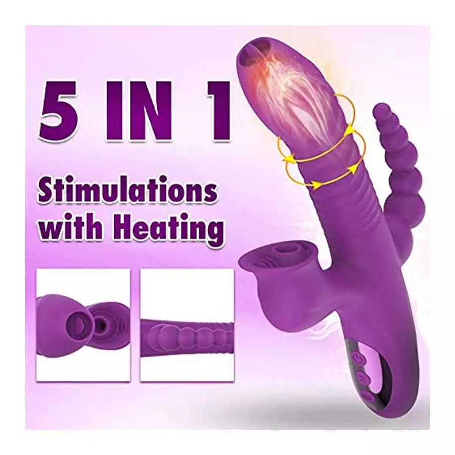 5 In 1 Rabbit Vibrator Clitoris Stimulation For Women with 10 Powerful Vibrations, Oral Sex Thrusting Tongue Licking Rotating Cl