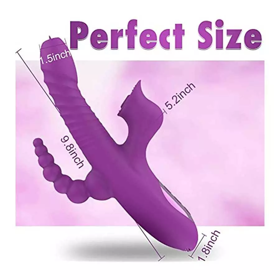 5 In 1 Rabbit Vibrator Clitoris Stimulation For Women with 10 Powerful Vibrations, Oral Sex Thrusting Tongue Licking Rotating Cl