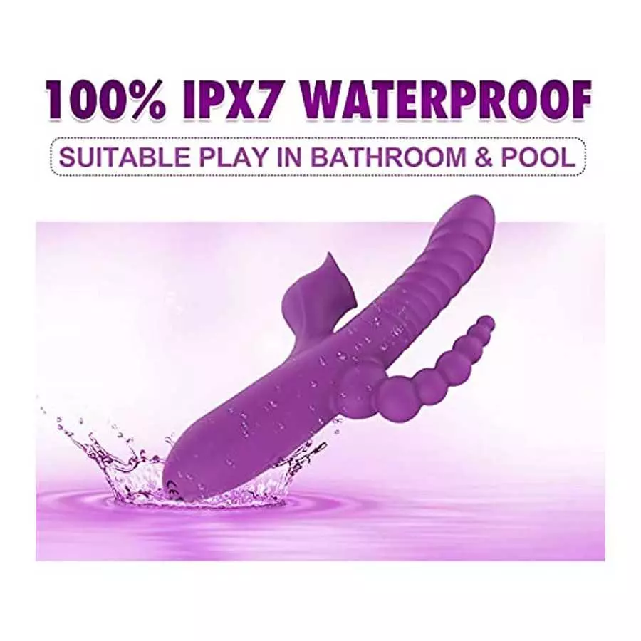 5 In 1 Rabbit Vibrator Clitoris Stimulation For Women with 10 Powerful Vibrations, Oral Sex Thrusting Tongue Licking Rotating Cl