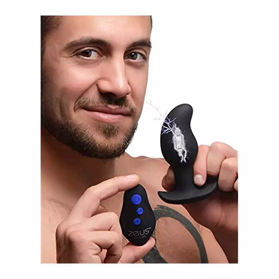 Zeus Electrosex 8X Volt Drop Vibrating and E-Stim Silicone Prostate Massager with Remote, Black