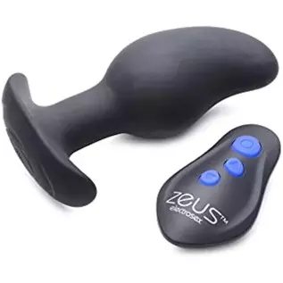 Zeus Electrosex 8X Volt Drop Vibrating and E-Stim Silicone Prostate Massager with Remote, Black
