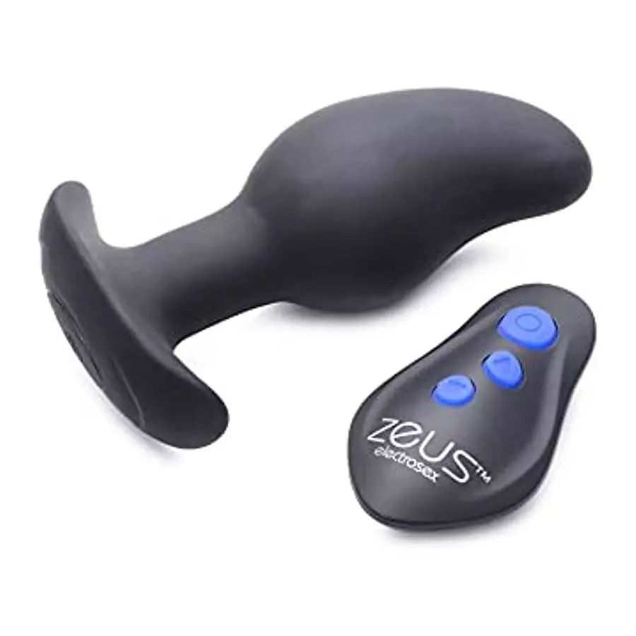 Zeus Electrosex 8X Volt Drop Vibrating and E-Stim Silicone Prostate Massager with Remote, Black