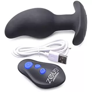 Zeus Electrosex 8X Volt Drop Vibrating and E-Stim Silicone Prostate Massager with Remote, Black