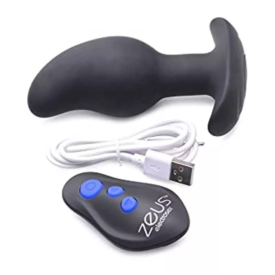 Zeus Electrosex 8X Volt Drop Vibrating and E-Stim Silicone Prostate Massager with Remote, Black
